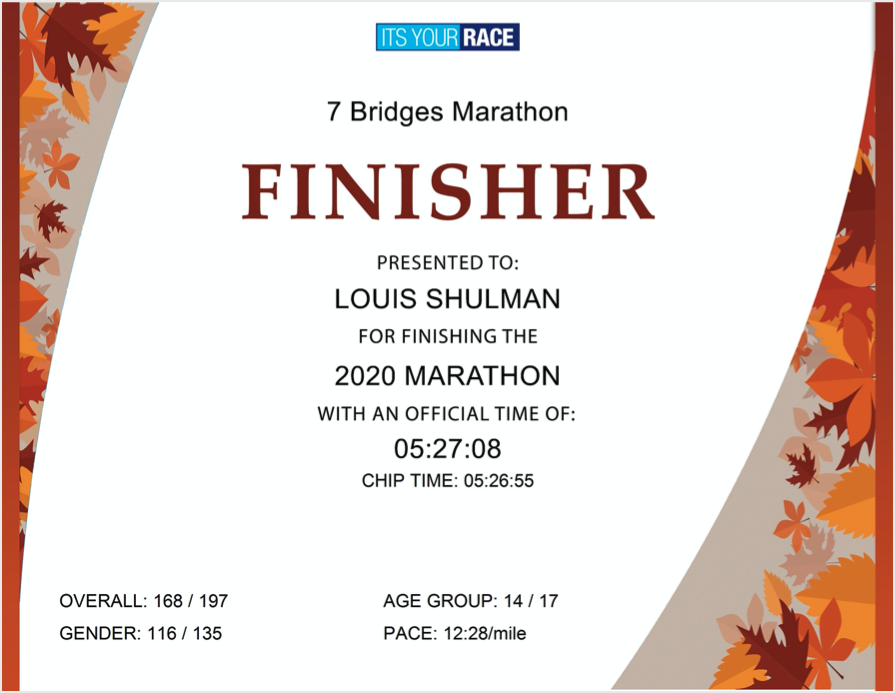 Marathon Completion Certificate - Oct 2020